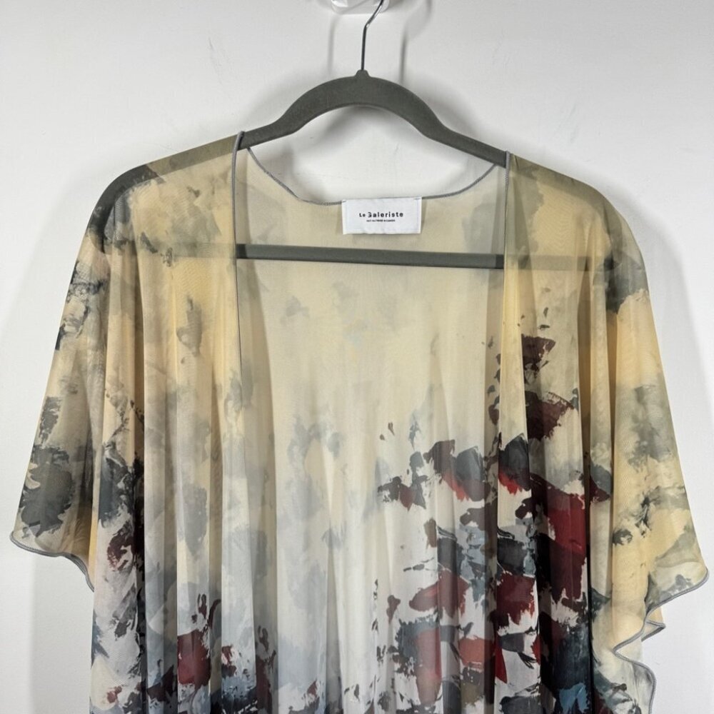 Le Galireste Sheer Lagenlook Kimono Duster Abstract Print Art To Wear One Size - Picture 3 of 12